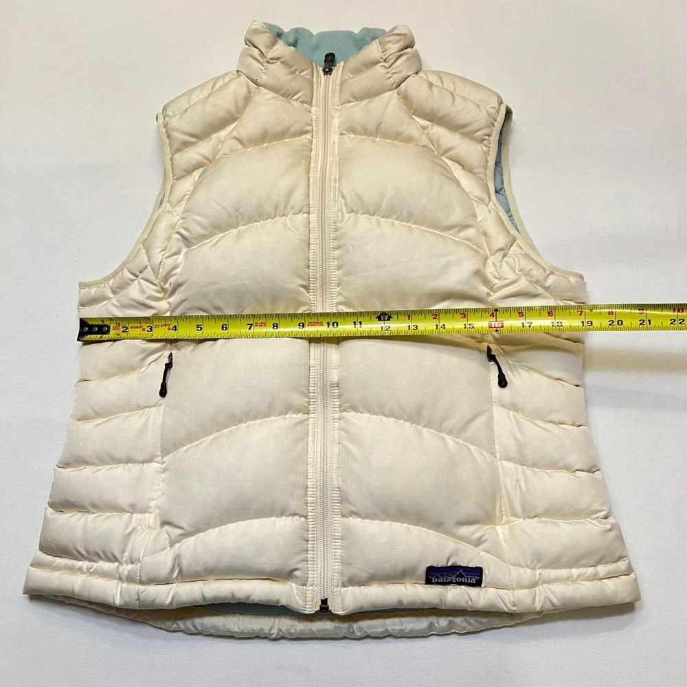 Patagonia Cream Aqua Outdoors Hiking Gorpcore Goose Down Puffer Vest Size L